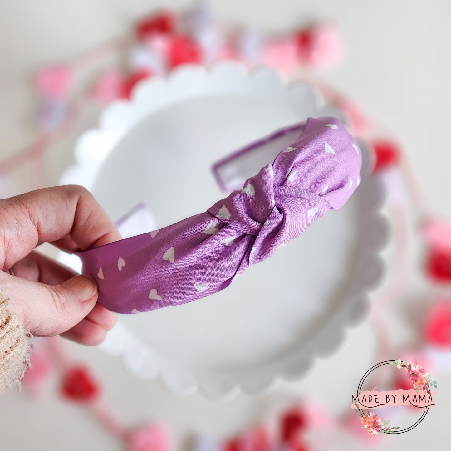 Purple Hearts Top Knot Headband