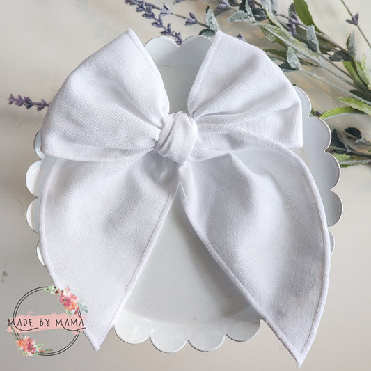 White Linen Handtied Bow