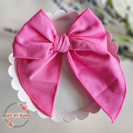 Pink Linen Handtied Bow