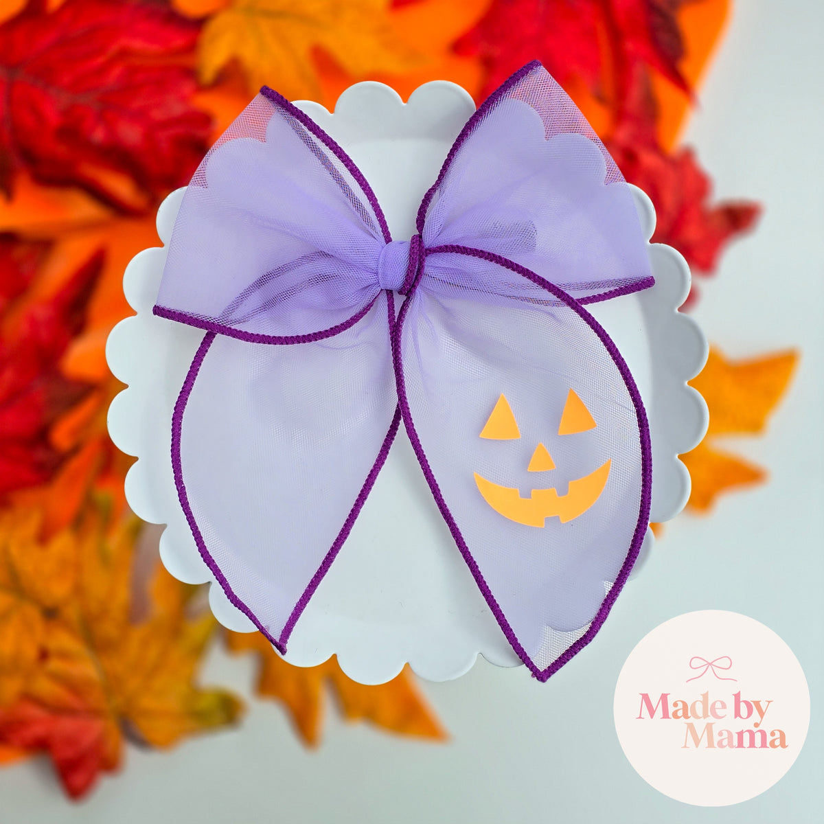 Purple Tulle Pumpkin Fable Bow - GLOW IN THE DARK