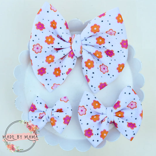 Pink and Orange Floral Bullet Bow