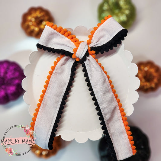 White and Orange Long Tail Handtied Bow