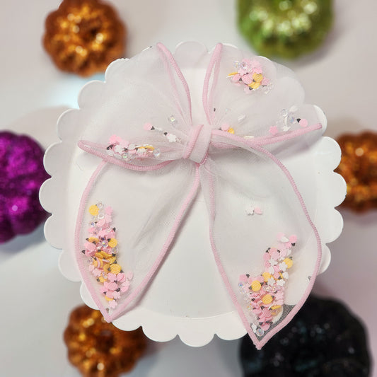 Pink and Pumpkins Shaker Handtied Bow