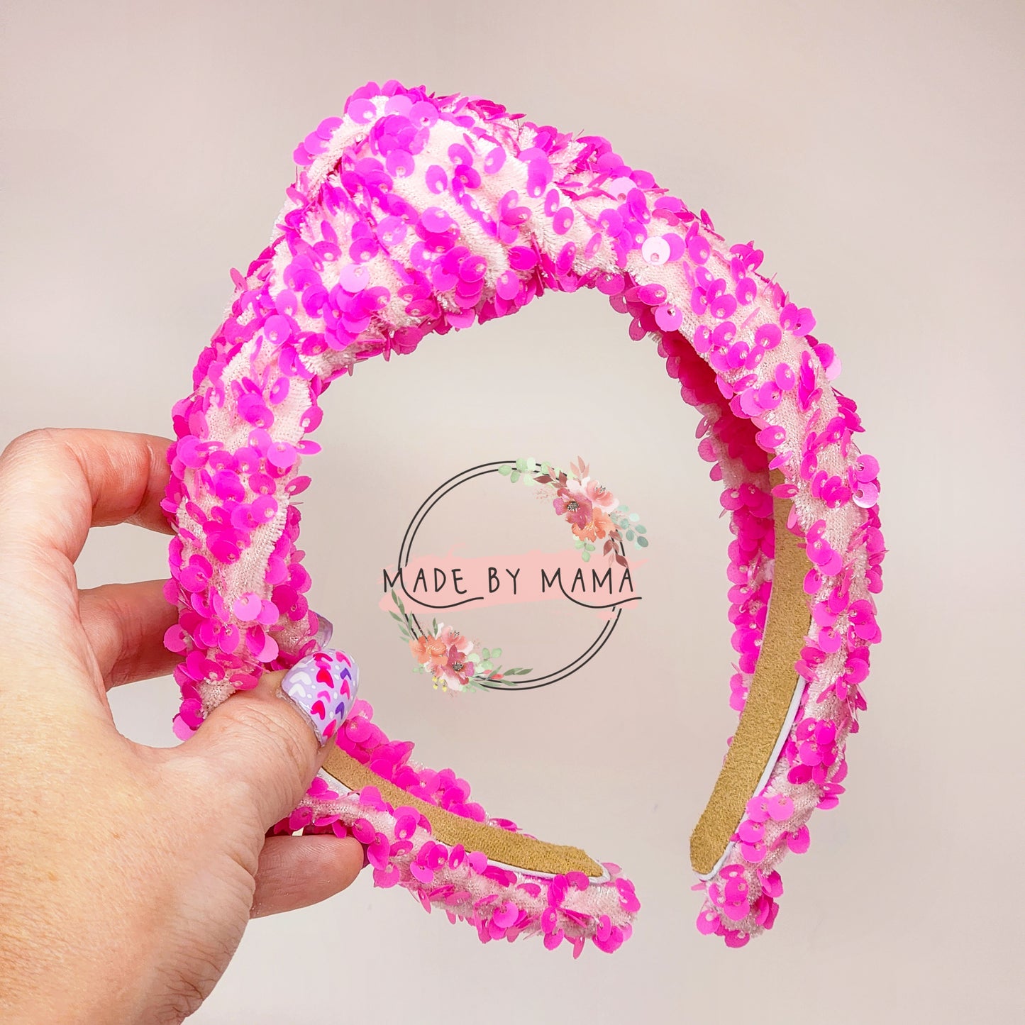 Pink Sequin Top Knot Headband