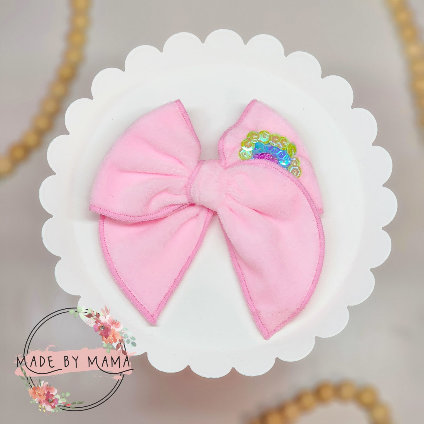 Pink Velvet Rainbow Handtied Bow