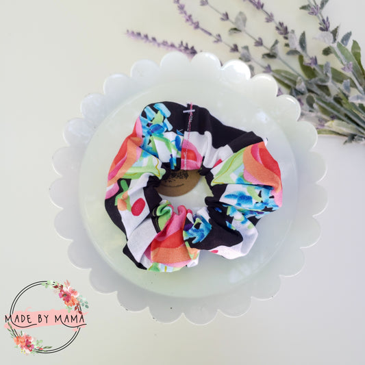 Floral & Thick Stripes Scrunchie