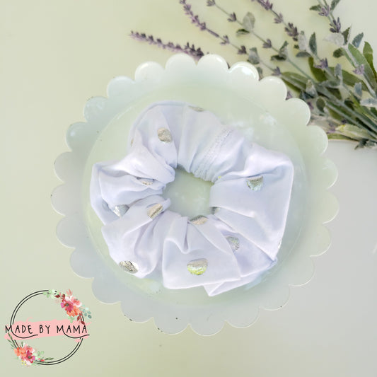 White w/ Silver Dots Scrunchie
