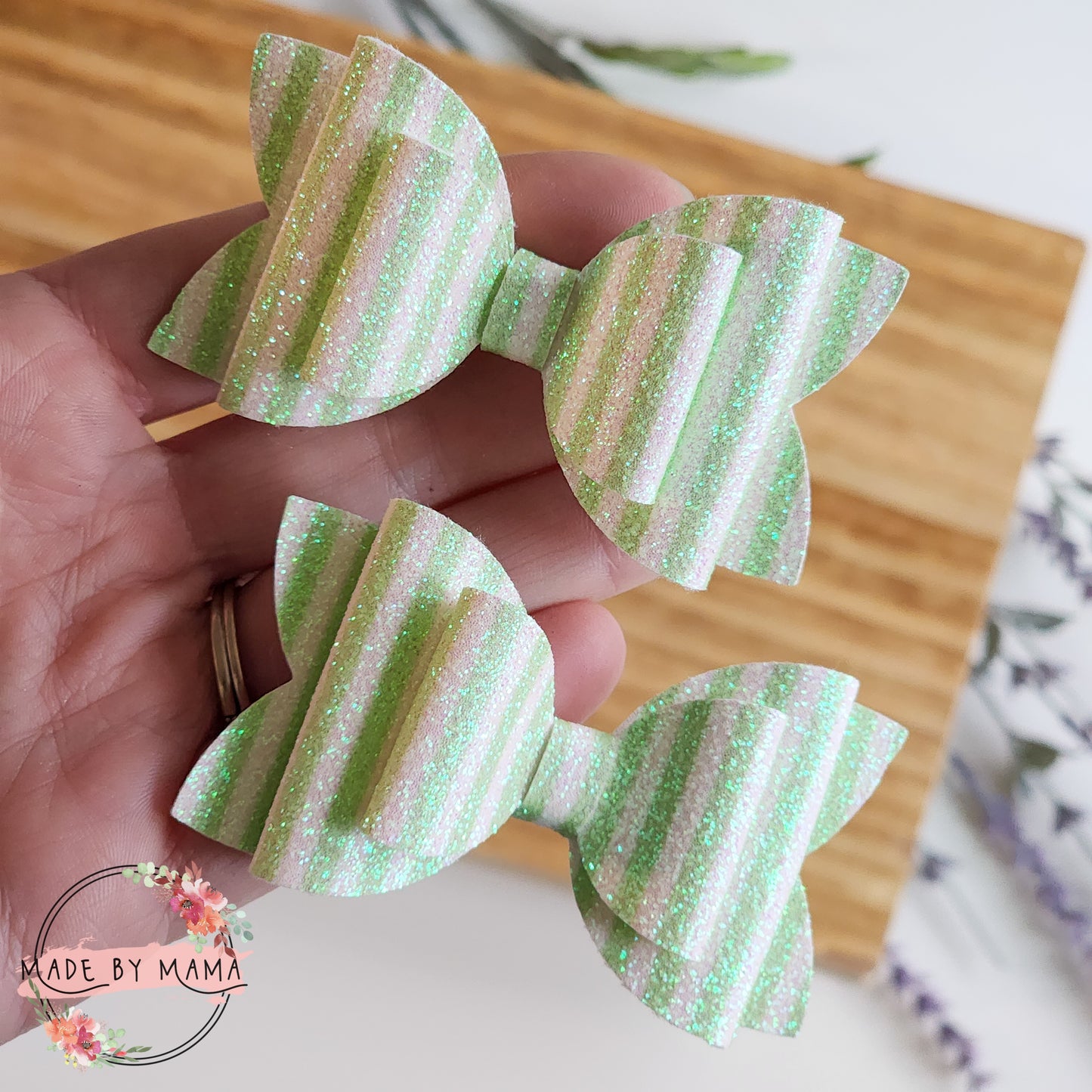 Green Stripes Glitter Piggie Set