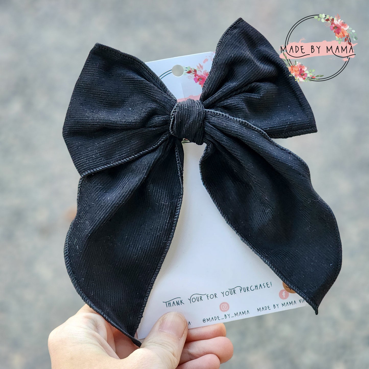 Black Corduroy Handtied Bow