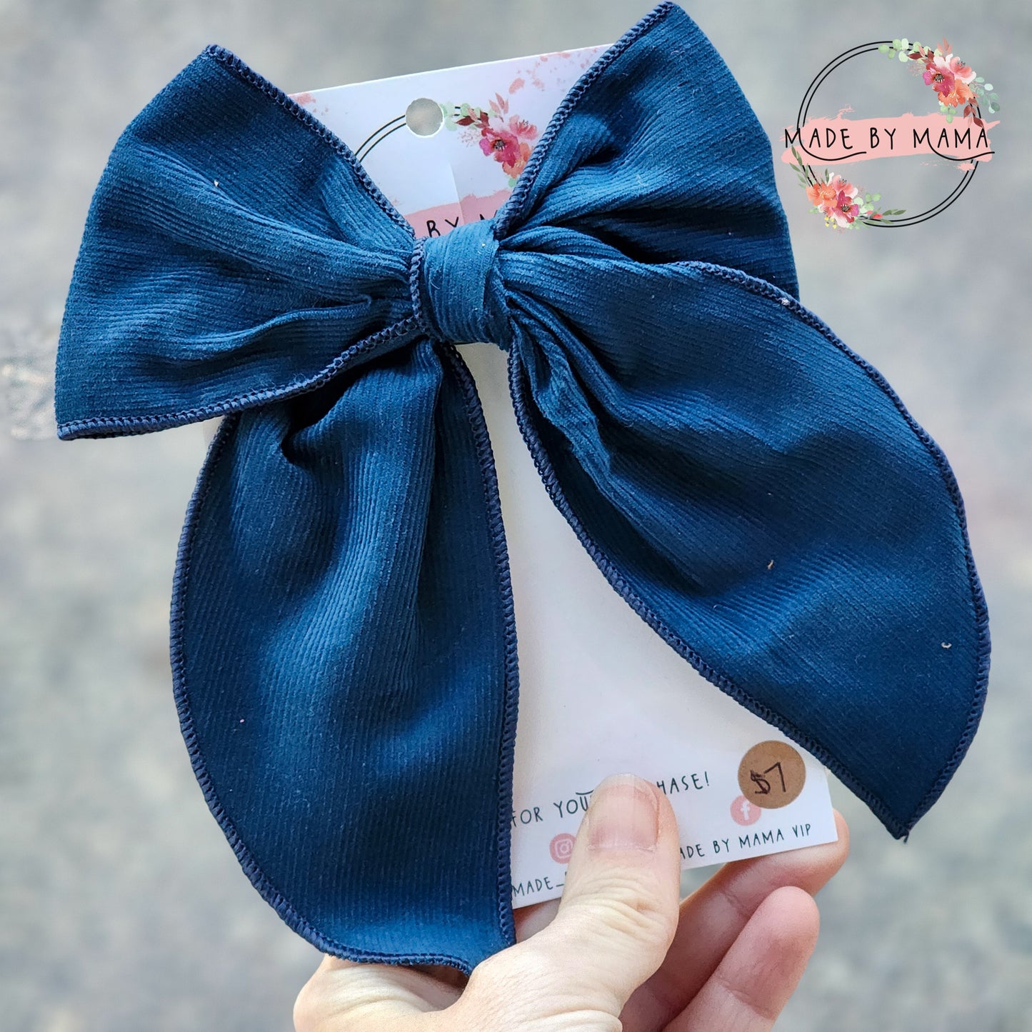 Navy Corduroy Handtied Bow