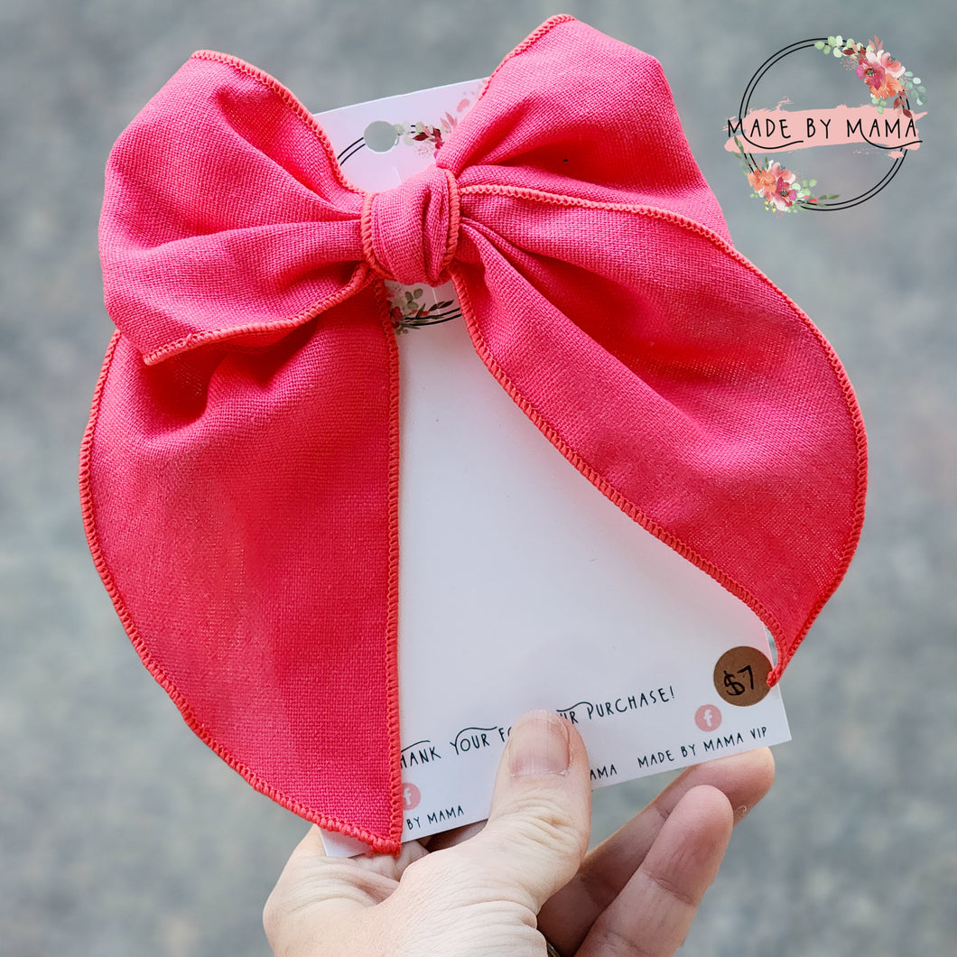 Solid Coral Handtied Bow
