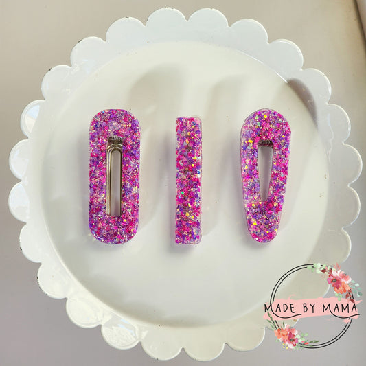 Purple and Pink Glitter Resin Clips