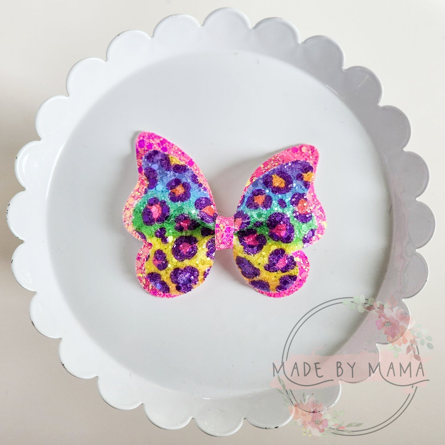 Neon Leopard Butterfly Bow