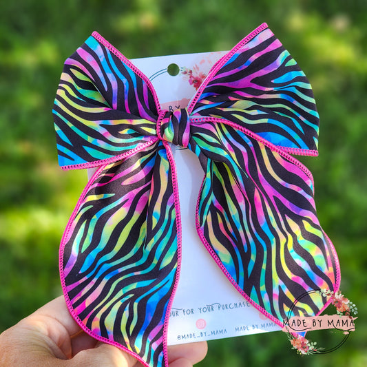 Neon Zebra Handtied Bow