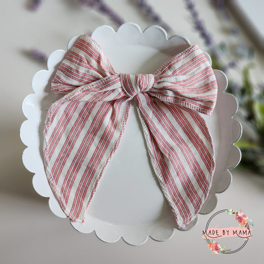 Pink Pin Stripe Handtied Bow