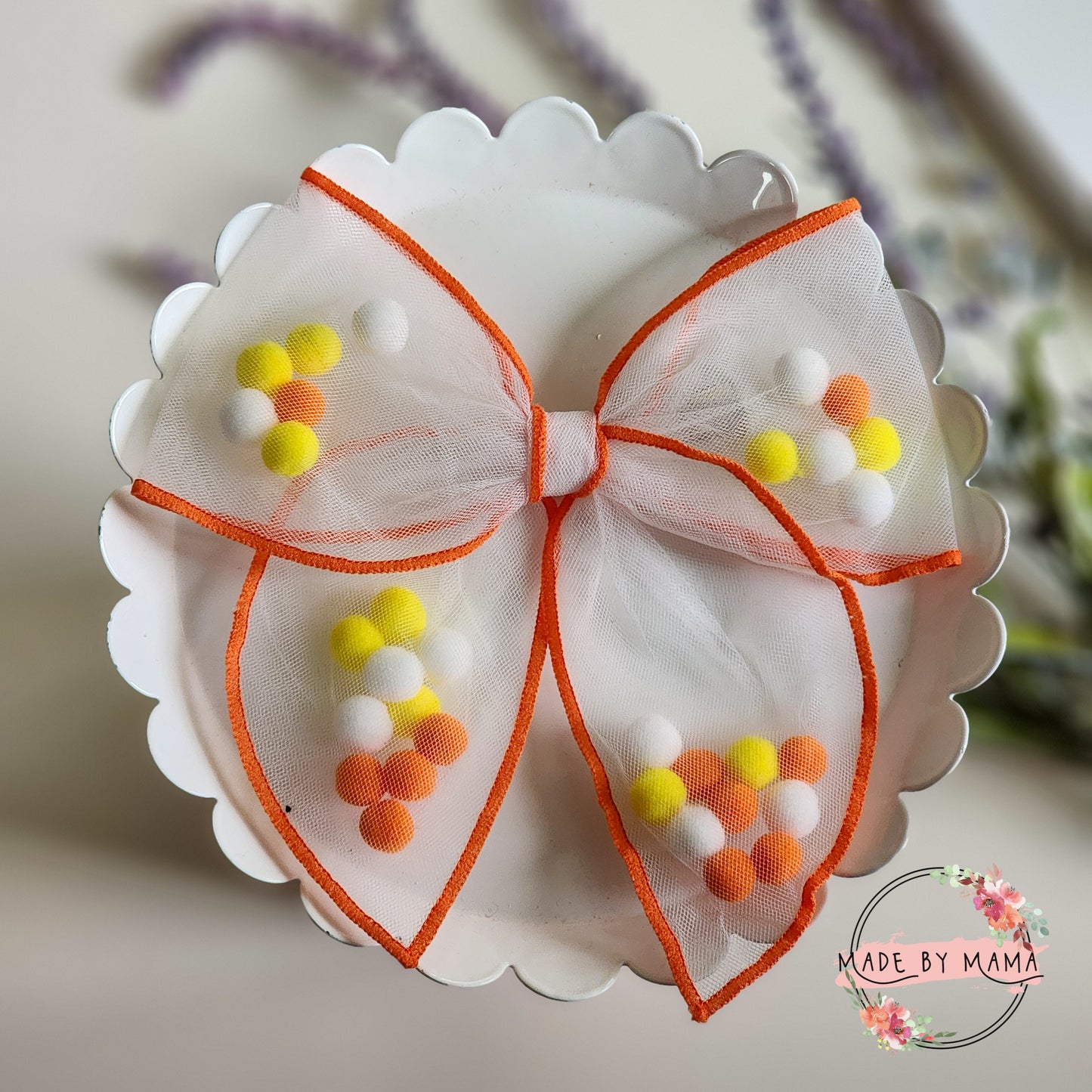 Candy Corn Pom Pom Handtied Bow