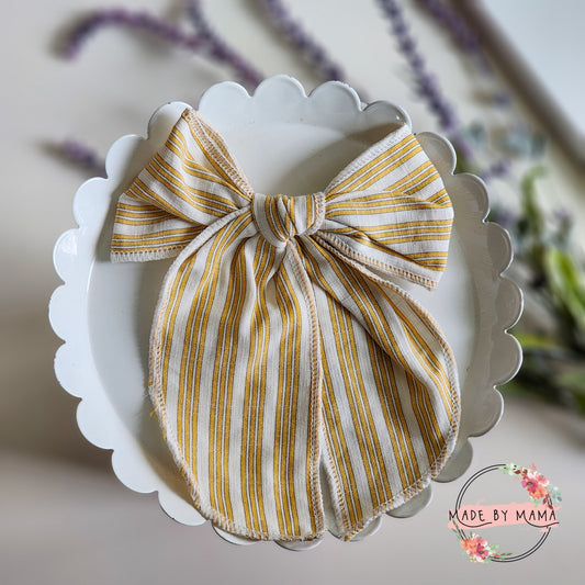 Mustard Pin Stripe Handtied Bow