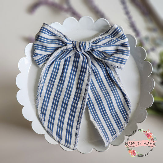 Denim Pin Stripe Handtied Bow