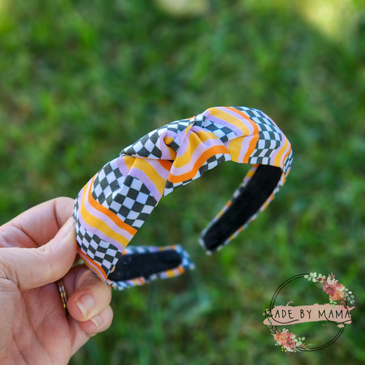 Wavy Checkered Top Knot Headband
