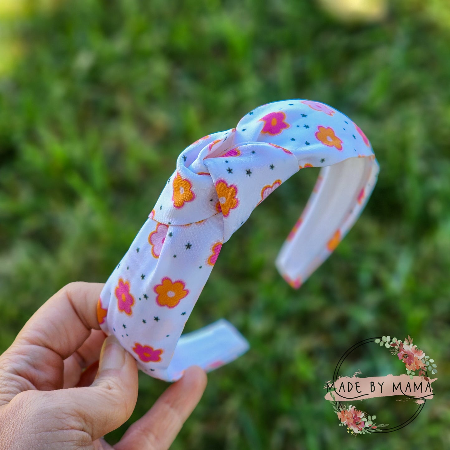 Pink & Orange Floral Top Knot Headband