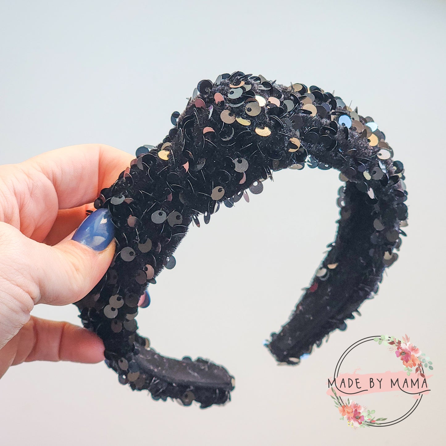 Black Sequin Top Knot Headband