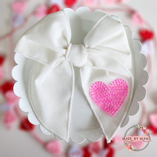 White w/ Heart Handtied Bow