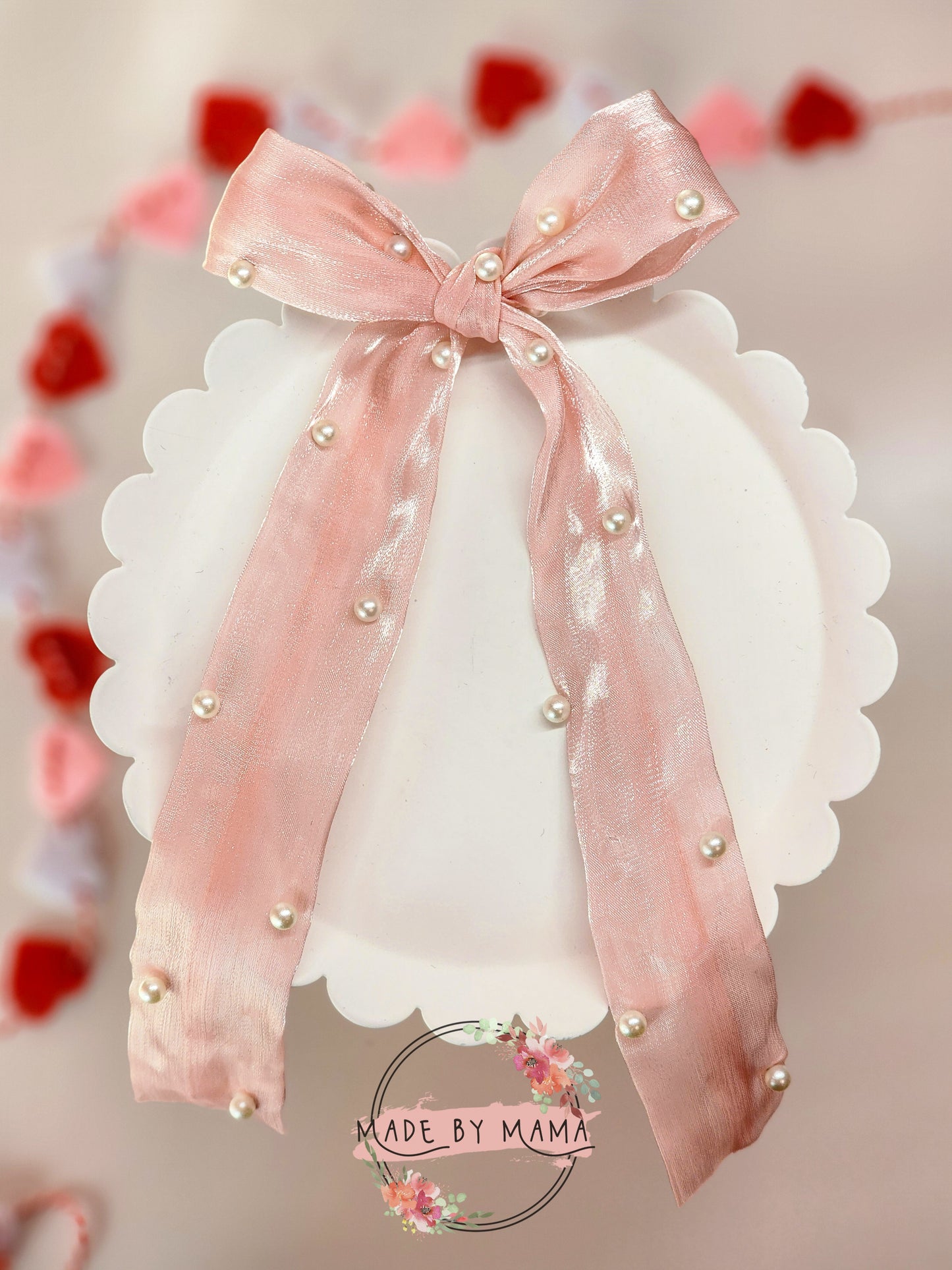 Pink Pearled Handtied Bow