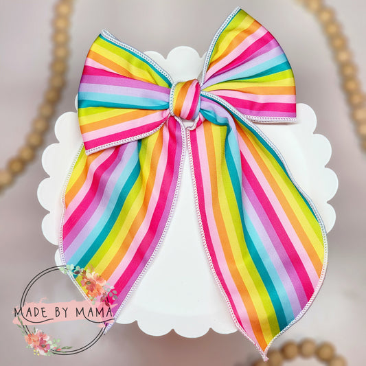 Rainbow Stripes Handtied Bow