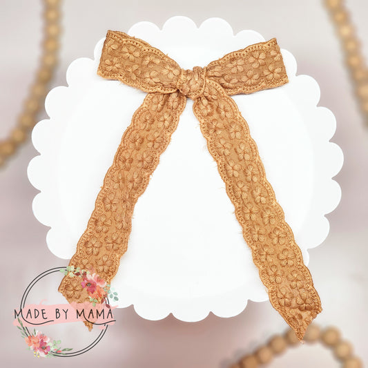 Terracotta Scalloped Long Tail Handtied Bow