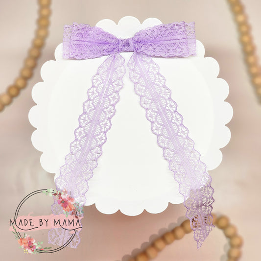 Purple Lace Long Tail Handtied Bow
