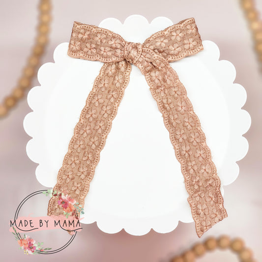 Mauve Scalloped Long Tail Handtied Bow
