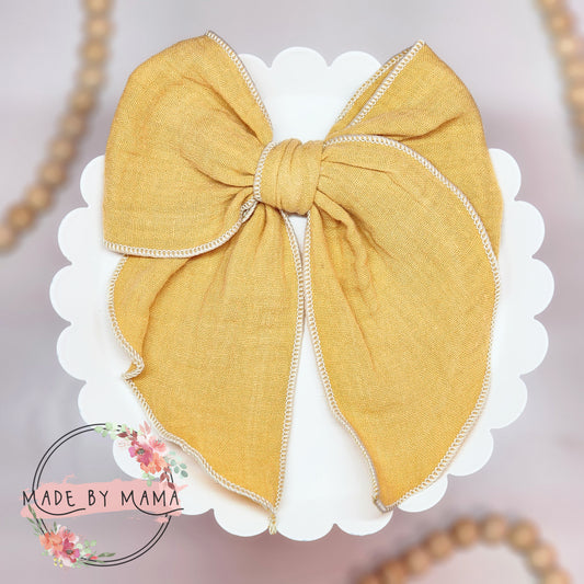 Mustard Muslin Handtied Bow