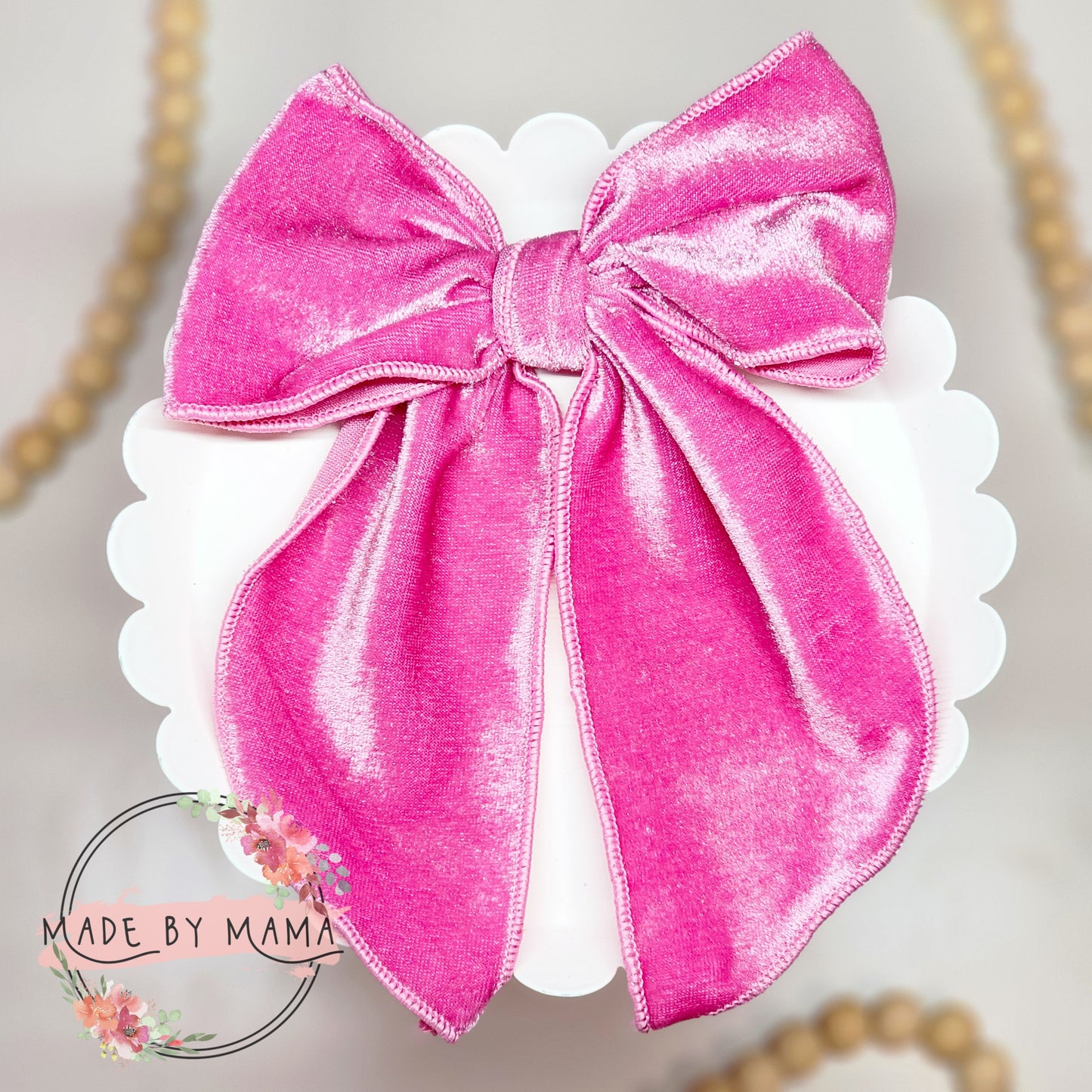 Crushed Pink Velvet Handtied Bow