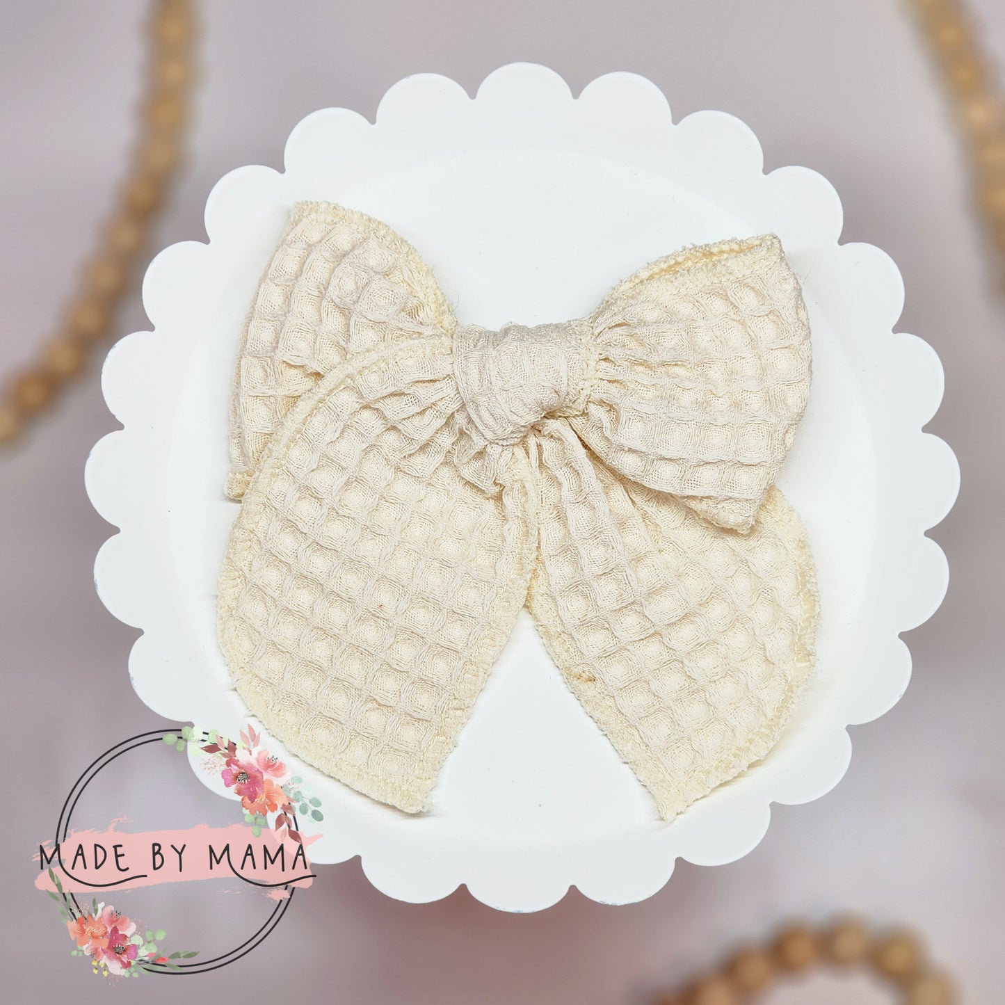 Cream Waffle Handtied Bow