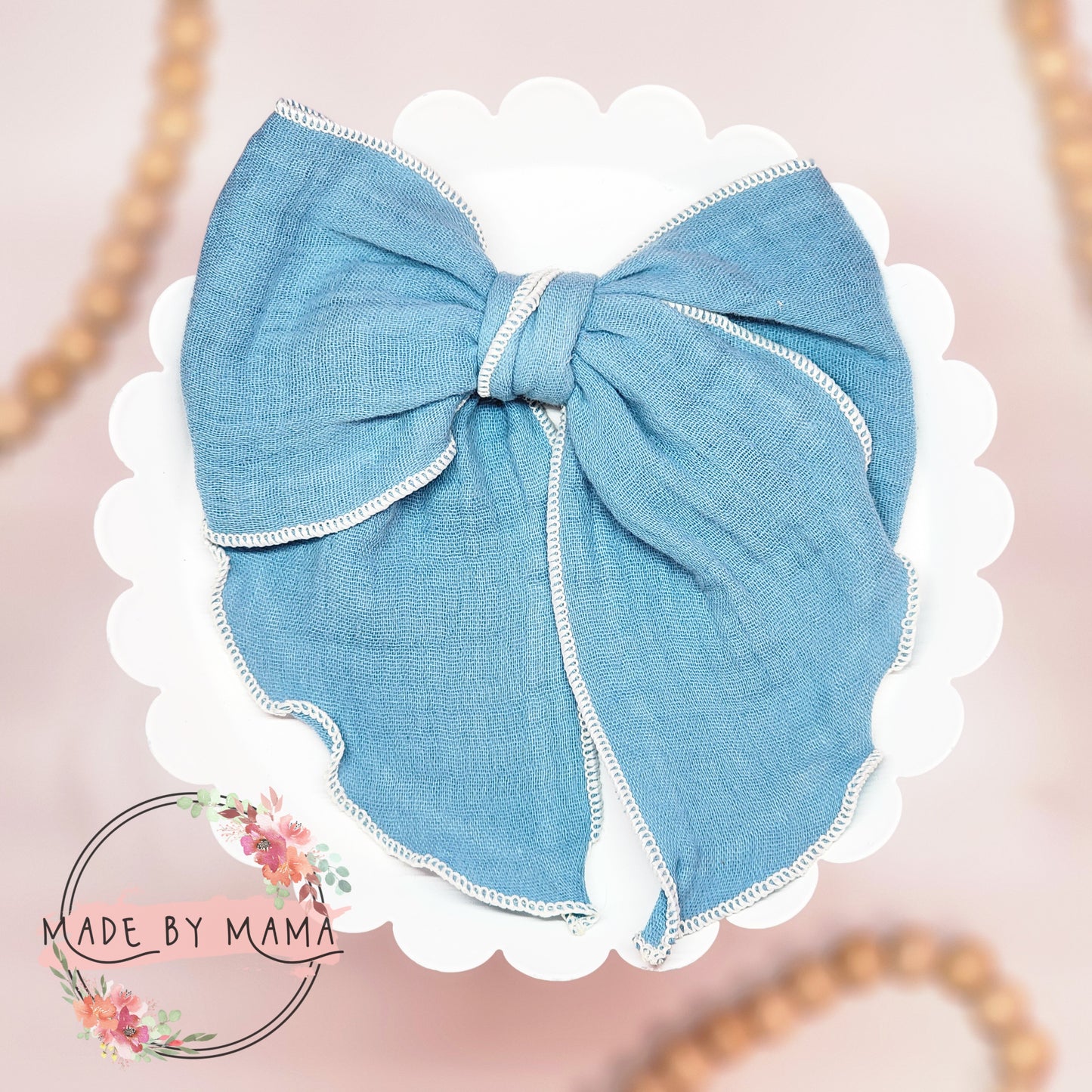 Steel Blue Muslin Handtied Bow