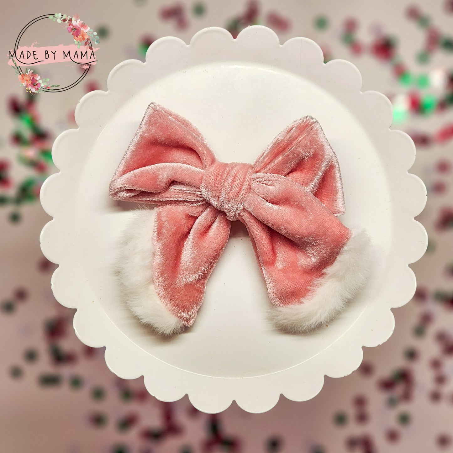 Pink Velvet Santa Bow