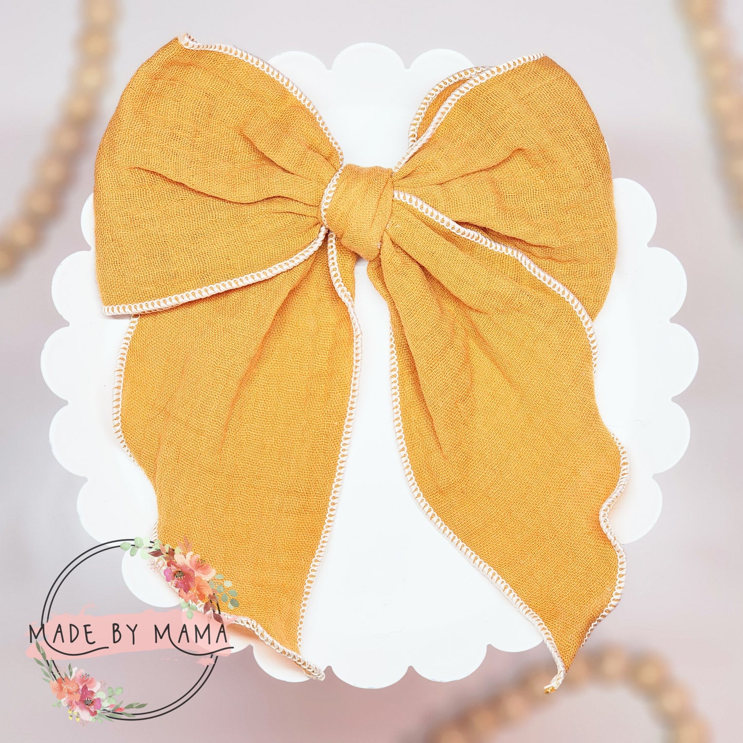 Golden Orange Muslin Handtied Bow