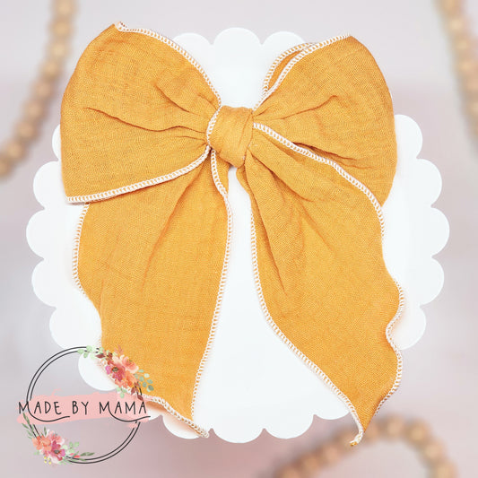 Golden Orange Muslin Handtied Bow