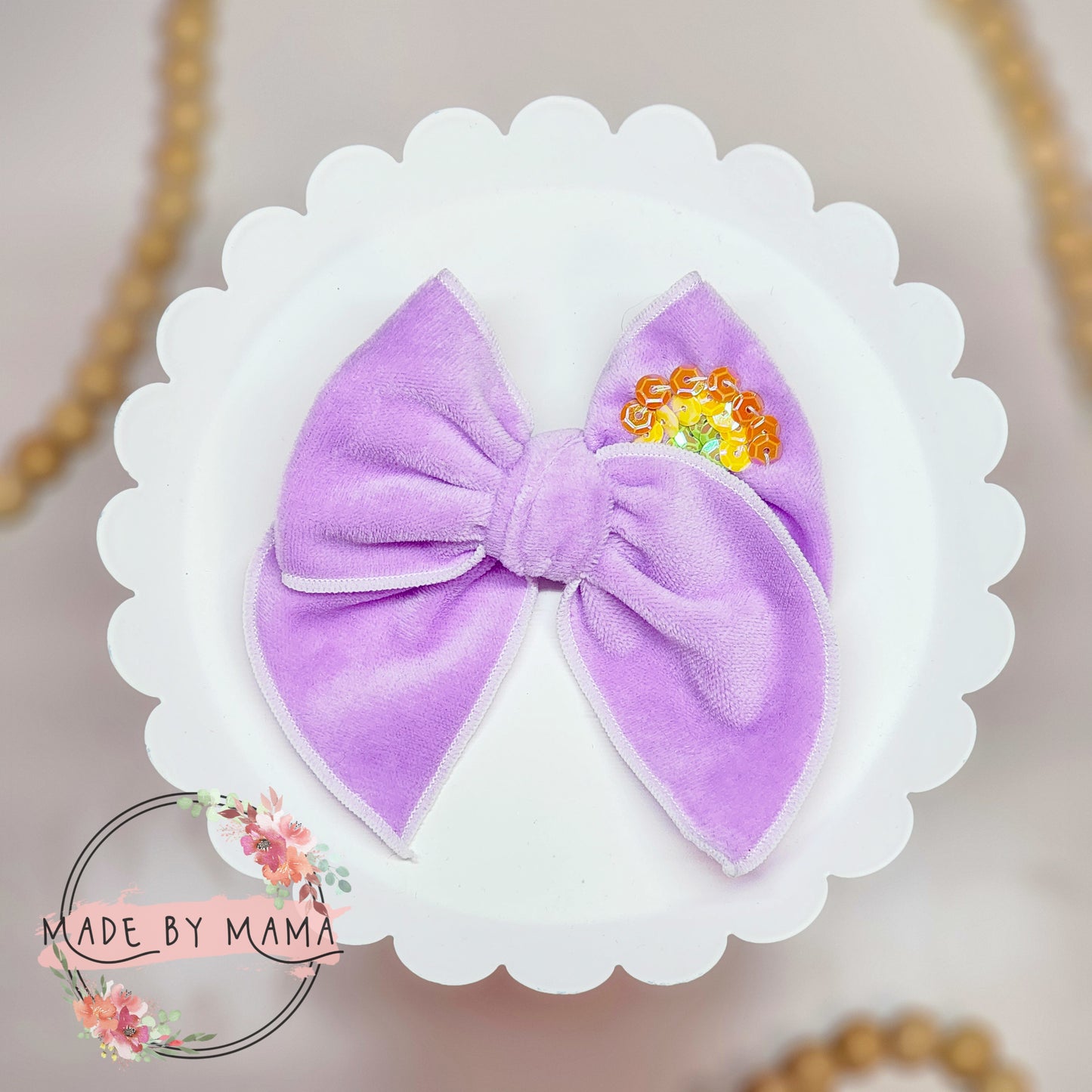 Purple Velvet Rainbow Handtied Bow