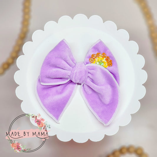 Purple Velvet Rainbow Handtied Bow