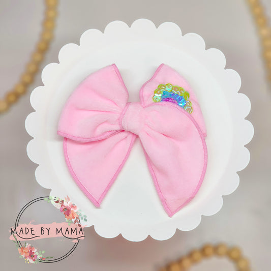 Pink Velvet Rainbow Handtied Bow