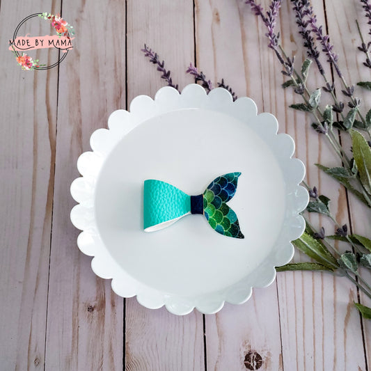 Teal & Green Scales Mermaid Bow