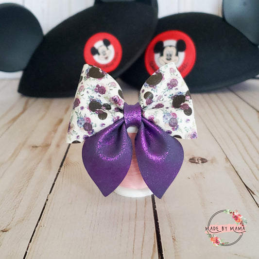 Dark Purple Floral Mouse Head Bow