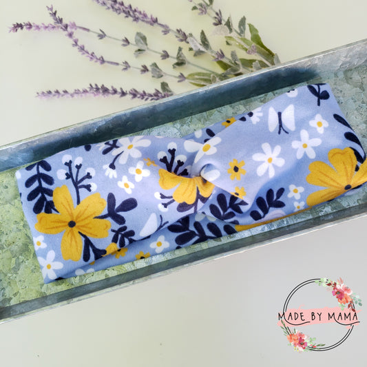 Blue & Yellow Floral Twist Headband