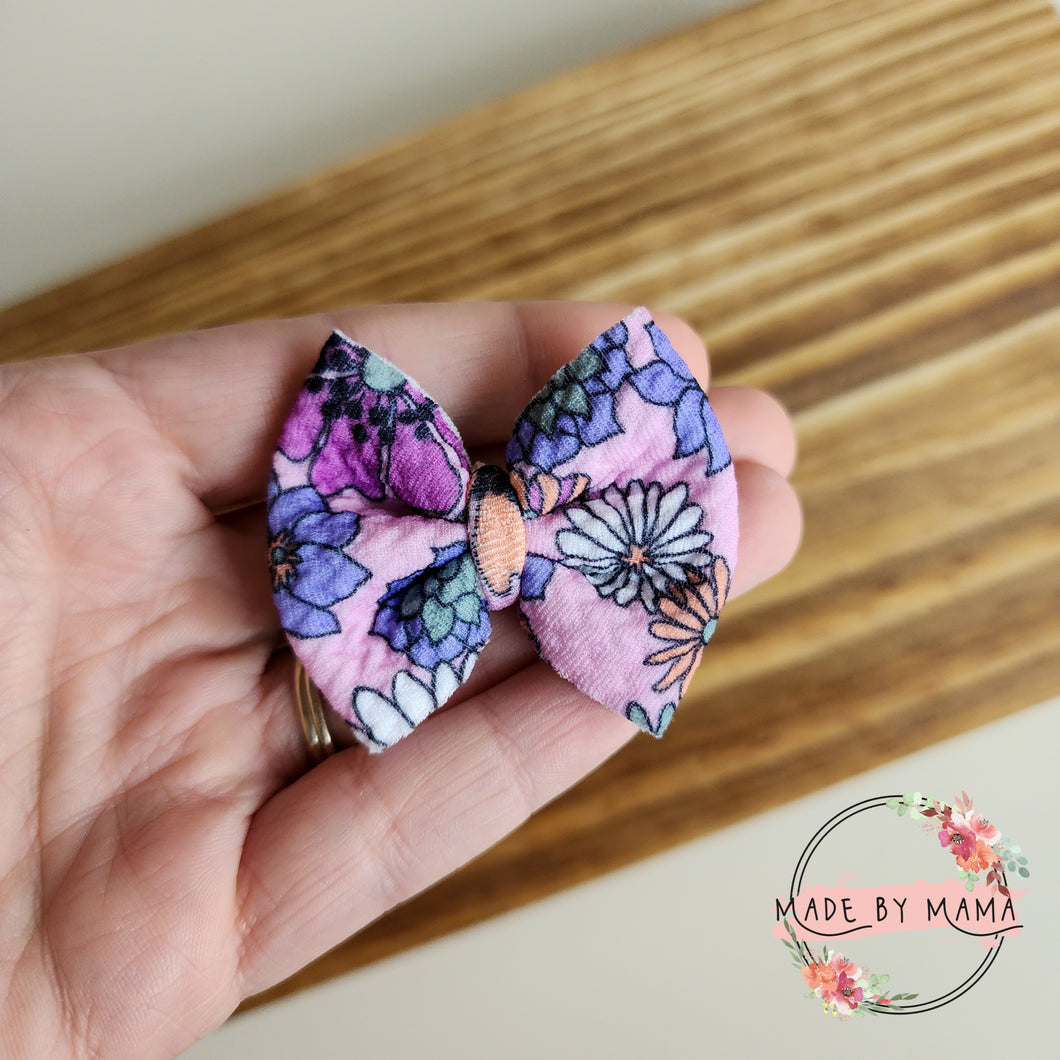 Purple Floral Micro Bow