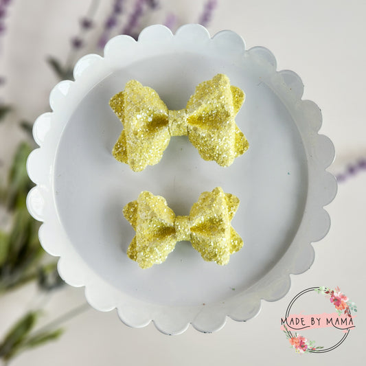 Pastel Yellow Frosted Glitter Scallop Bow