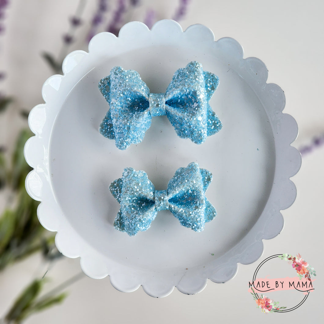 Pastel Blue Frosted Glitter Scallop Bow