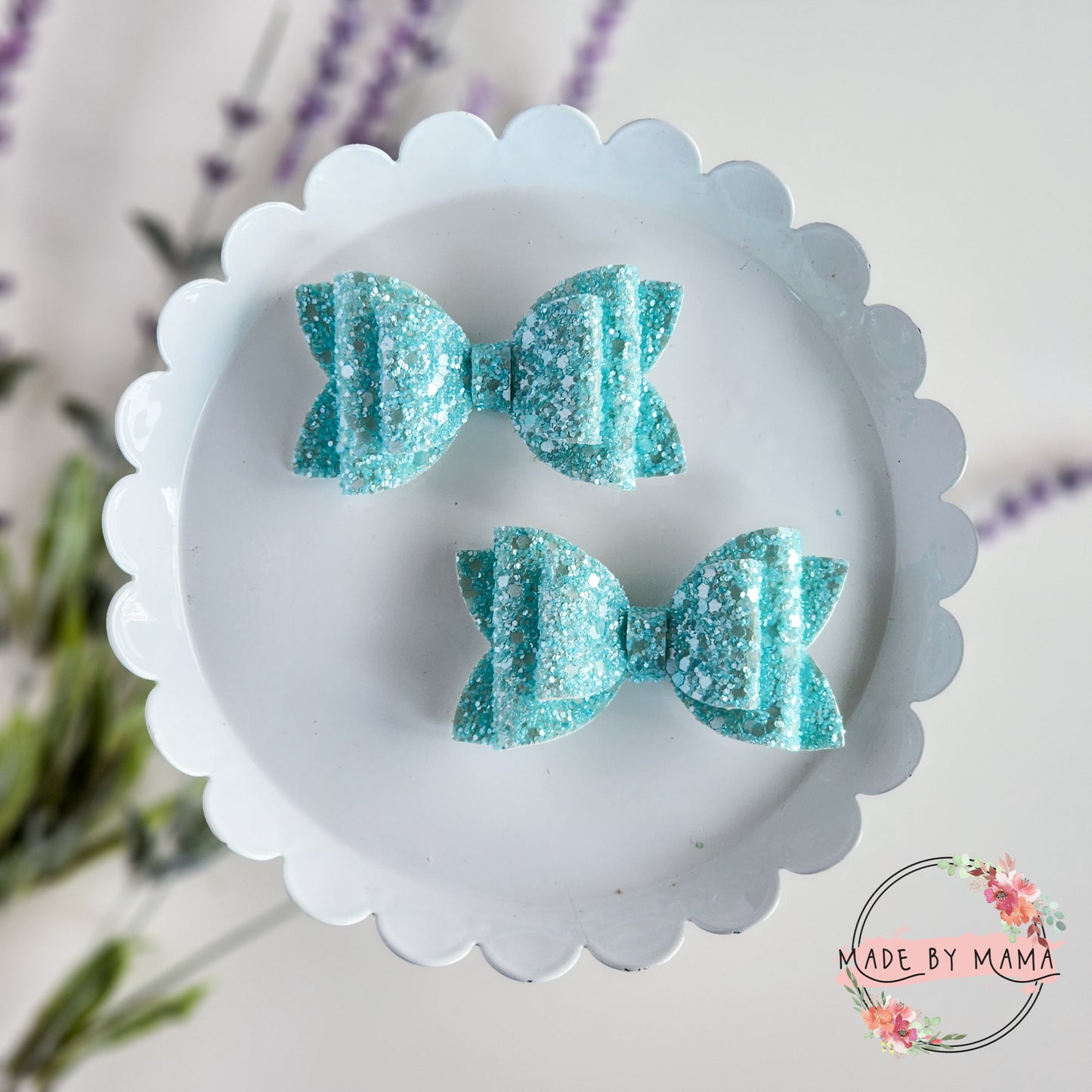 Pastel Aqua Frosted Glitter Bow