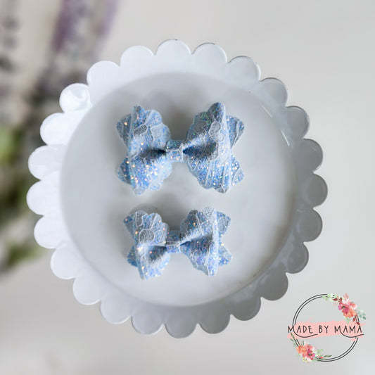 Light Blue Scalloped Lace Bows