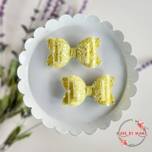 Pastel Yellow Frosted Glitter Bow